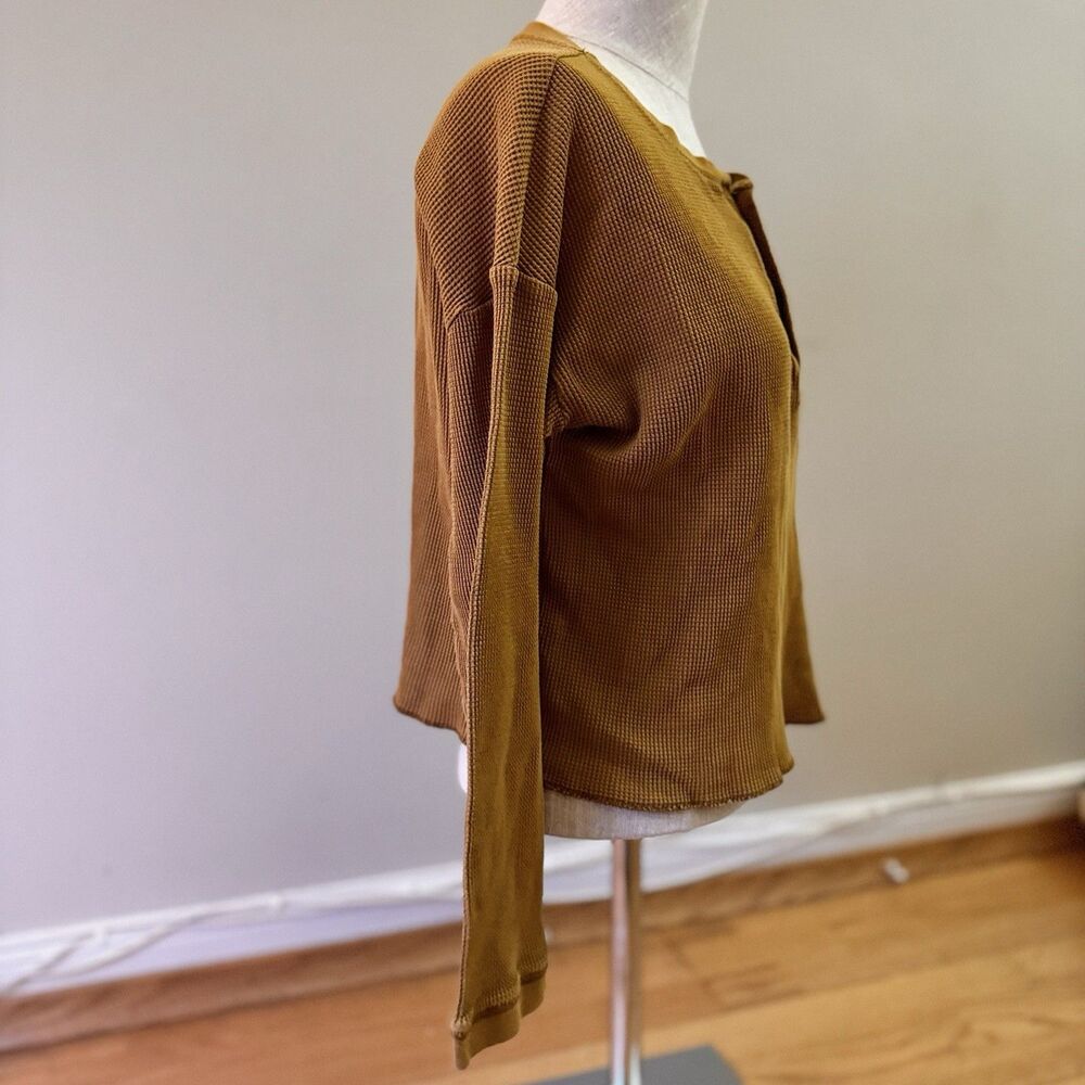 Everlane Women’s Organic Cotton Waffle Henley Long Sleeve Top Orange Brown S - Picture 5 of 16